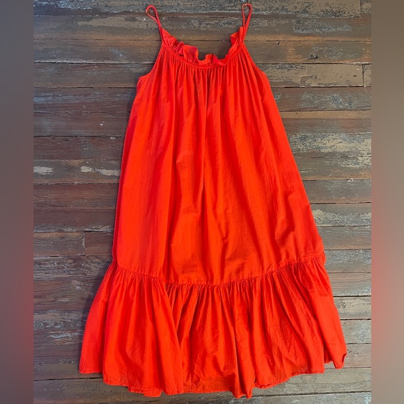J. Crew Cotton Voile Ruffle Beach Low Back Bright Cotton Maxi Dress Sz L/XL 🧡🎀 - Picture 10 of 12
